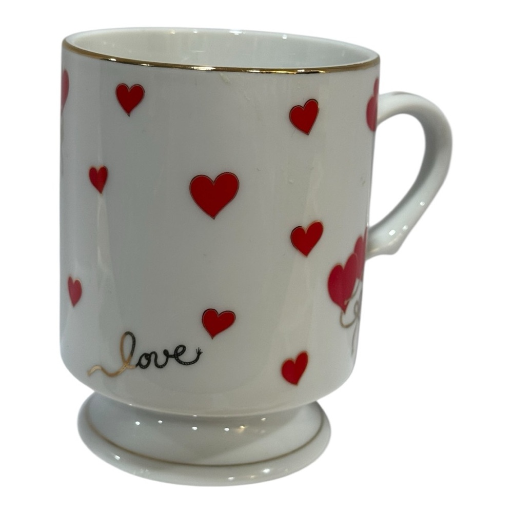 Vintage Lefton China Valentine Hearts Pedestal Mug | 1988 Love Coffee Cup RARE